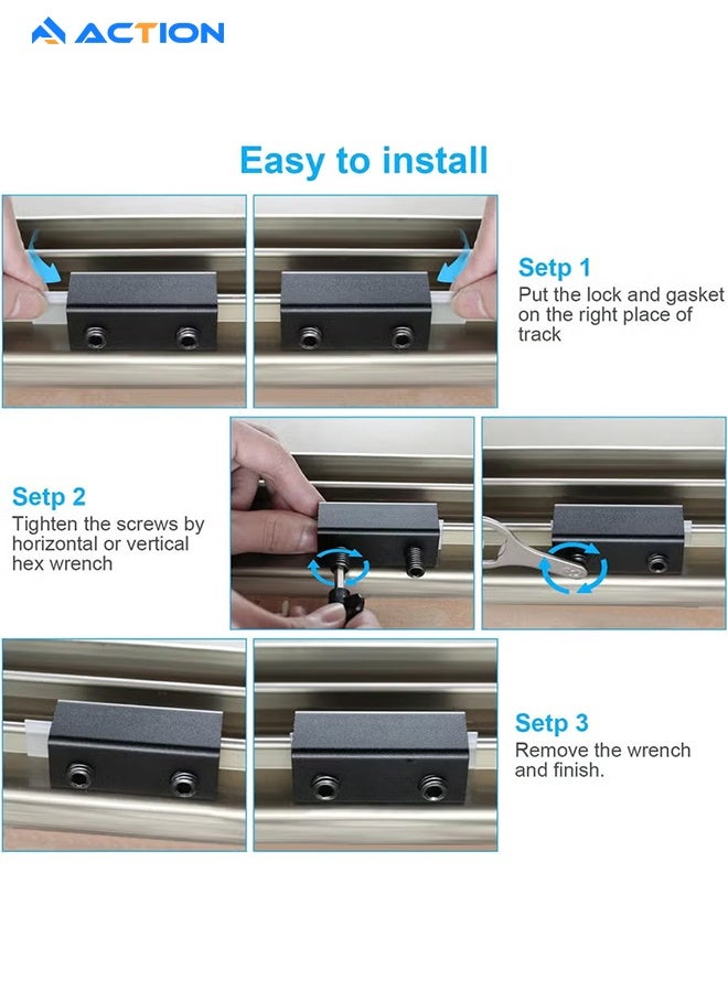 ACTION Window Locks,4 Pack Sliding Window Locks With Key For Vertical & Horizontal Sliding Windows Doors, Easy To Install, Adjustable Security Window Lock For Patio Bedroom Home And Office (Black) - Image 2